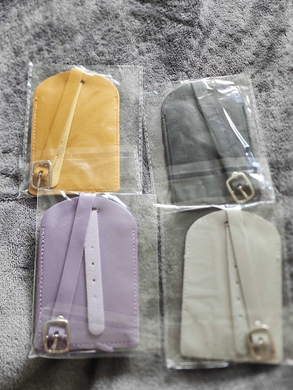 Set of 4 Leather Like Luggage Tags - Yellow, Gray, Lavender, Black